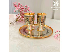Серебряный свадебный прибор «Обручальный» с позолотой 